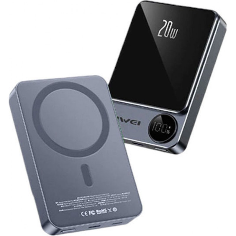 AWEI P39K Powerbank μαγνητικής φόρτισης, 10.000mah, 20W, Grey (005500 )